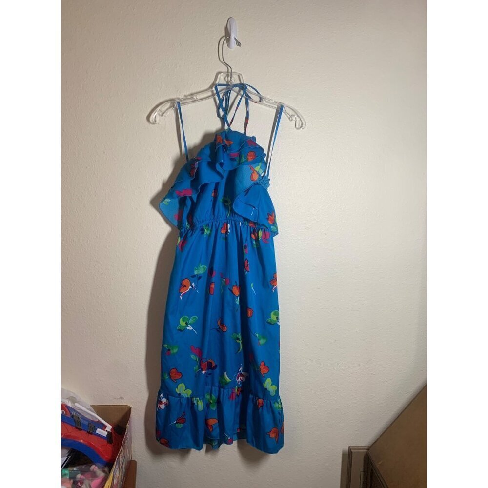 Old Navy Halter Dress Summer Vacation Party Floral Bright Colorful Blue Sz Small